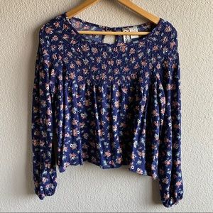Blue Floral long sleeve crop top